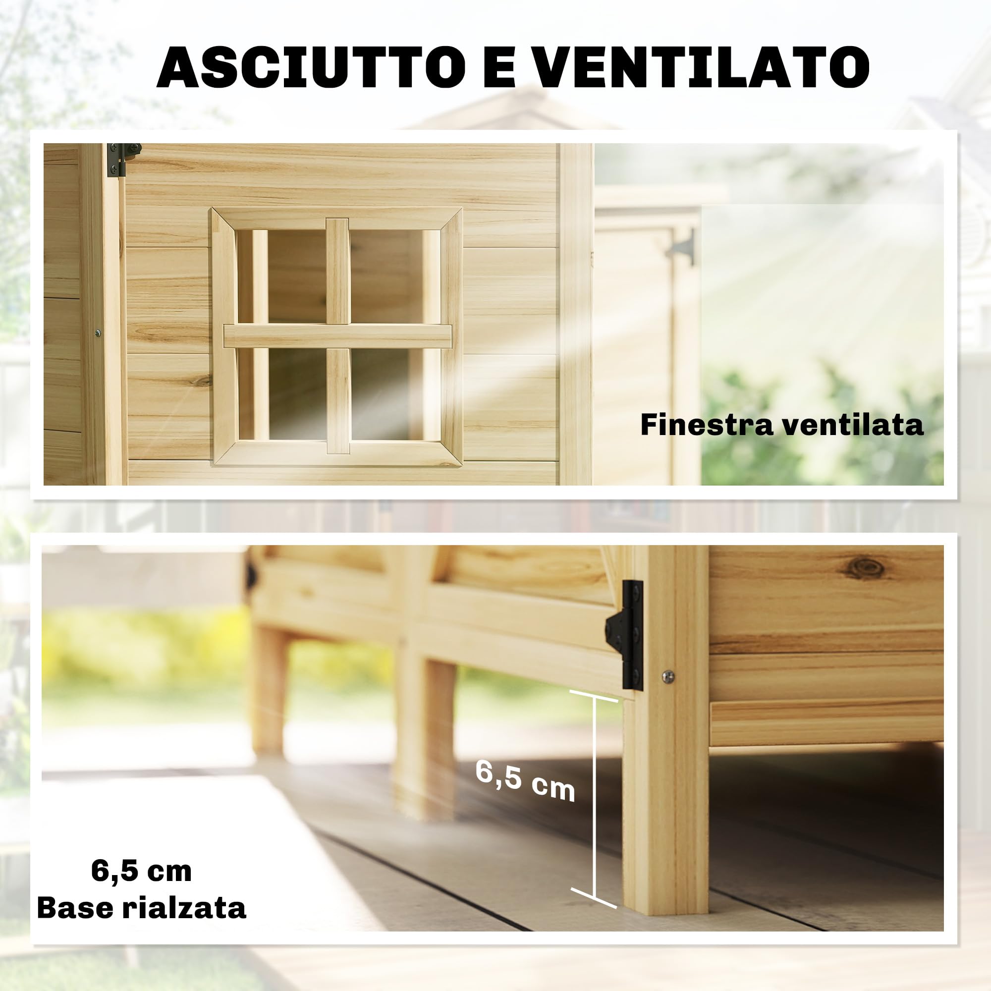 Outsunny Armadio da Giardino in Legno di Abete Design a Doppia Zona, Casetta Porta Attrezzi da Esterno con Ripiani Amovibili, Finestre, Porte, Tetto Asfaltato Inclinato, 106x57x167 cm, Color Legno