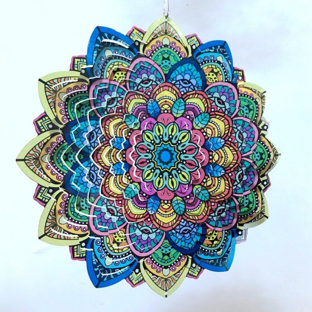Wudaizhi Giravento Mandala Fiore Fortunato da 30 cm in Acciaio Inossidabile, Scultura da Giardino in Metallo, Regalo Valido, Appendere Giravento in Metallo per Decorazioni da Giardino