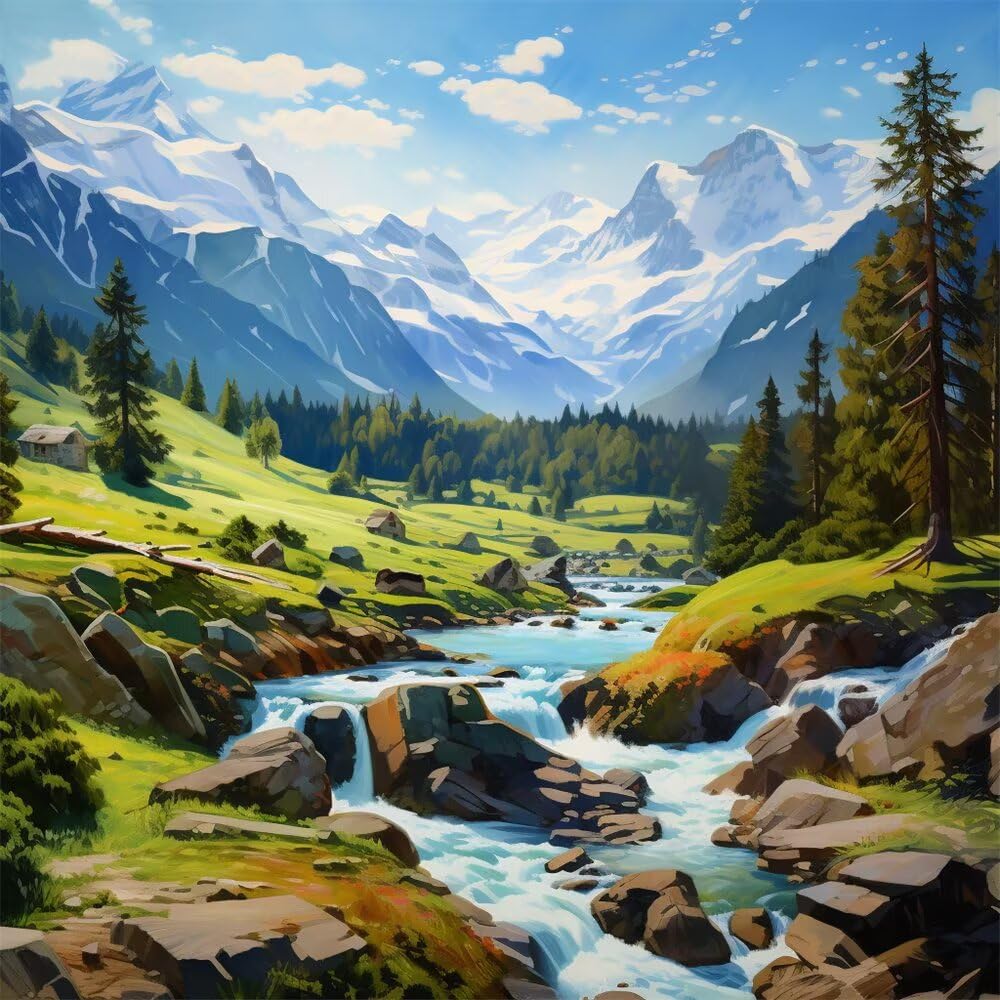 Diamond Painting Adultos, Pintura Diamante Bosque Y Río Kit Completo -L14