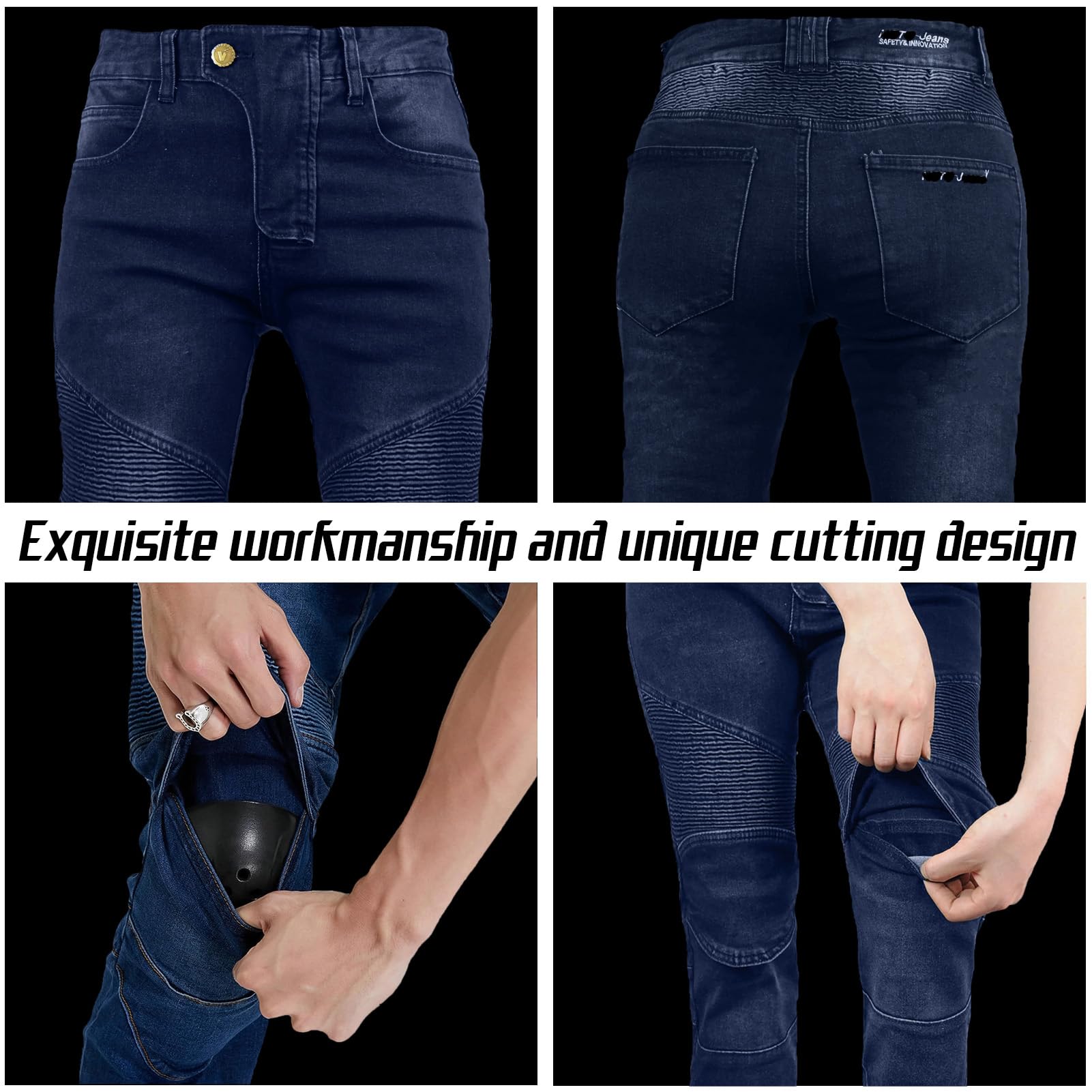 Damen Slim Fit Motorrad Jeans Mit Protektoren Knie Und Hüftprotektoren Stretch Slim Fit Denim Motorradhose Cargo Motorradjeans Schutzhose Biker Pants