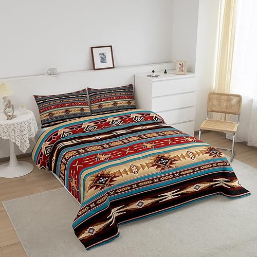 Miniatura 2 de Juego de edredón azteca étnico tribal con flechas, juego de ropa de cama retro del suroeste nativo bohemio tamaño completo, inserto de edredón