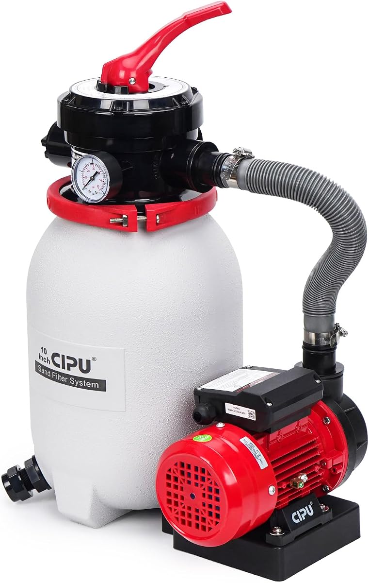 Sistema de bomba de filtro de arena de 10 pulgadas para piscinas sobre el suelo, filtro de arena de piscina de 0.25HP 115 V con válvula de 4 vías