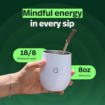 Kalmateh Yerba Mate Cup/Gourd 8oz, Stainless Steel Tea Cup, 3 Pcs Set Includes Bombilla Filter Straw & Cleaning Brush