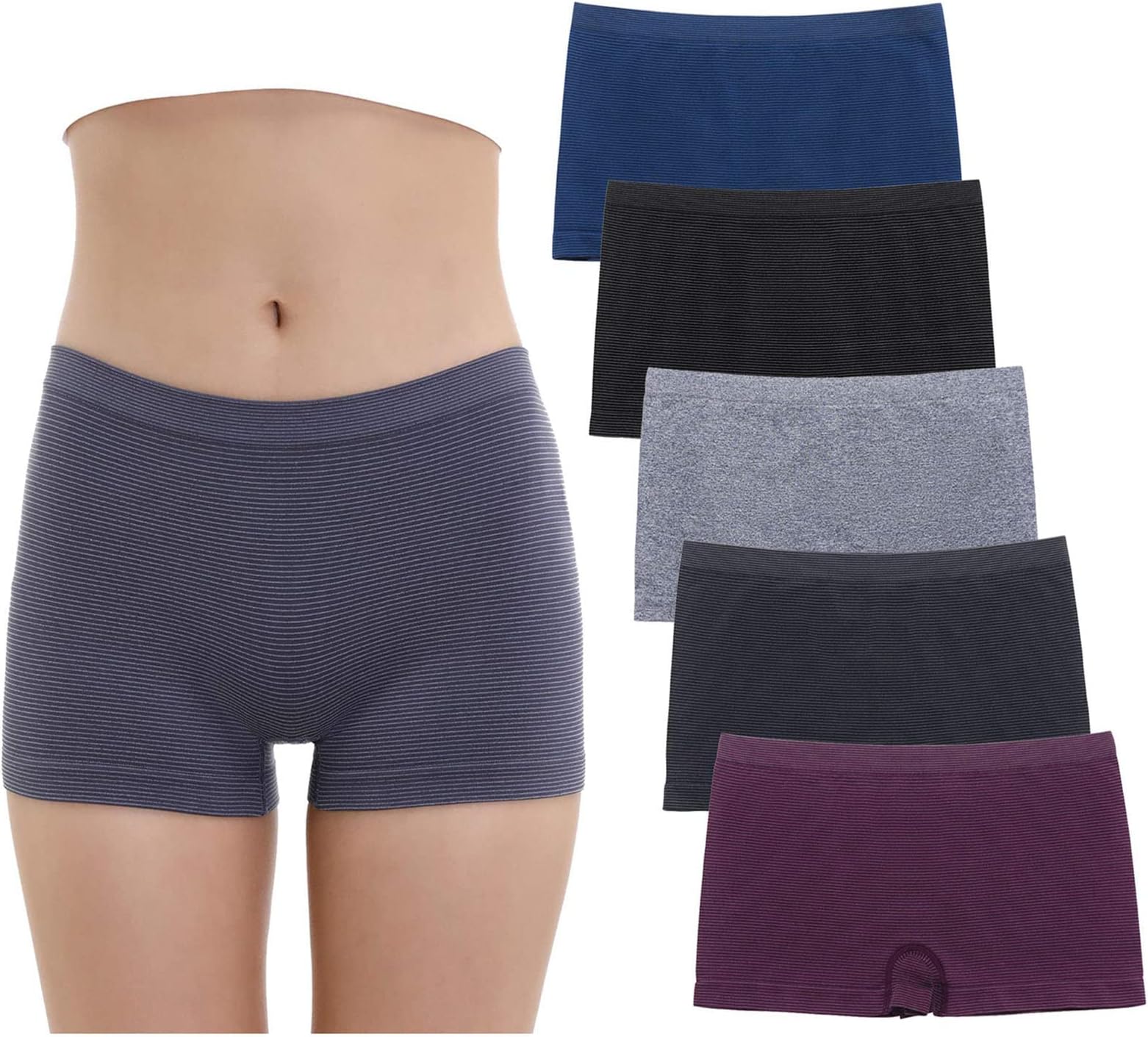 RuxiaWomen's Seamless Boyshort Panties Nylon Spandex Underwear Stretch Boxer Briefs Pack of 5
