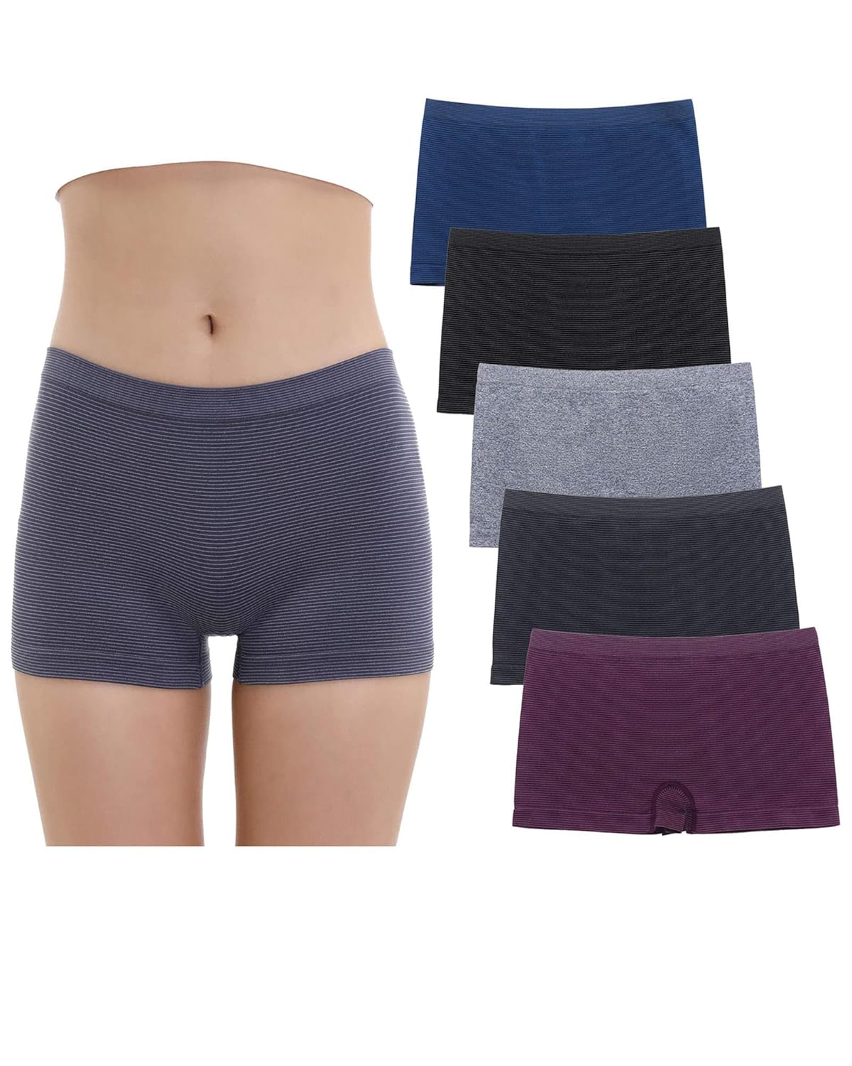 Ruxia Womens Seamless Boyshort Panties Nylon Spandex Underwear Stretch Boxer Briefs Pack of 5