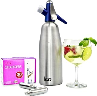 ICO Soda Siphon, Sparkling Water Maker and 30pcs 8g CO2 Cartridges for Soda Maker