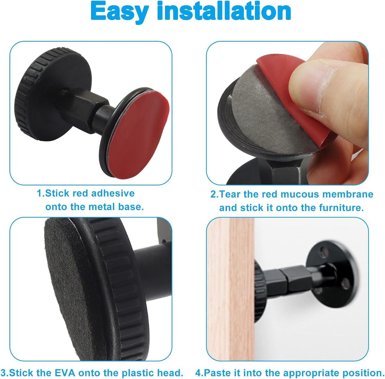 2Pcs Adjustable Bed Frame Anti-Shake Tool, Black Headboard Stoppers, Wall Protector Bumper for Bed Frames/Couches (1.1-3.35in)