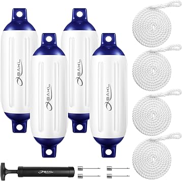 Boat Fenders 4 Pack 6.5 x 23 Inches Ribbed Twin Eyes Boat Fenders Bumpers for Docking, with Ropes and Pump to Inflate
