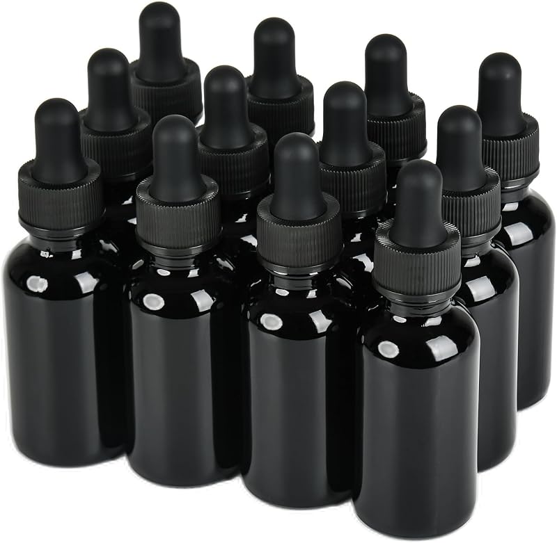 NOOEEISS Frascos de vidro preto com conta-gotas, 30 mL, Pacote com 12
