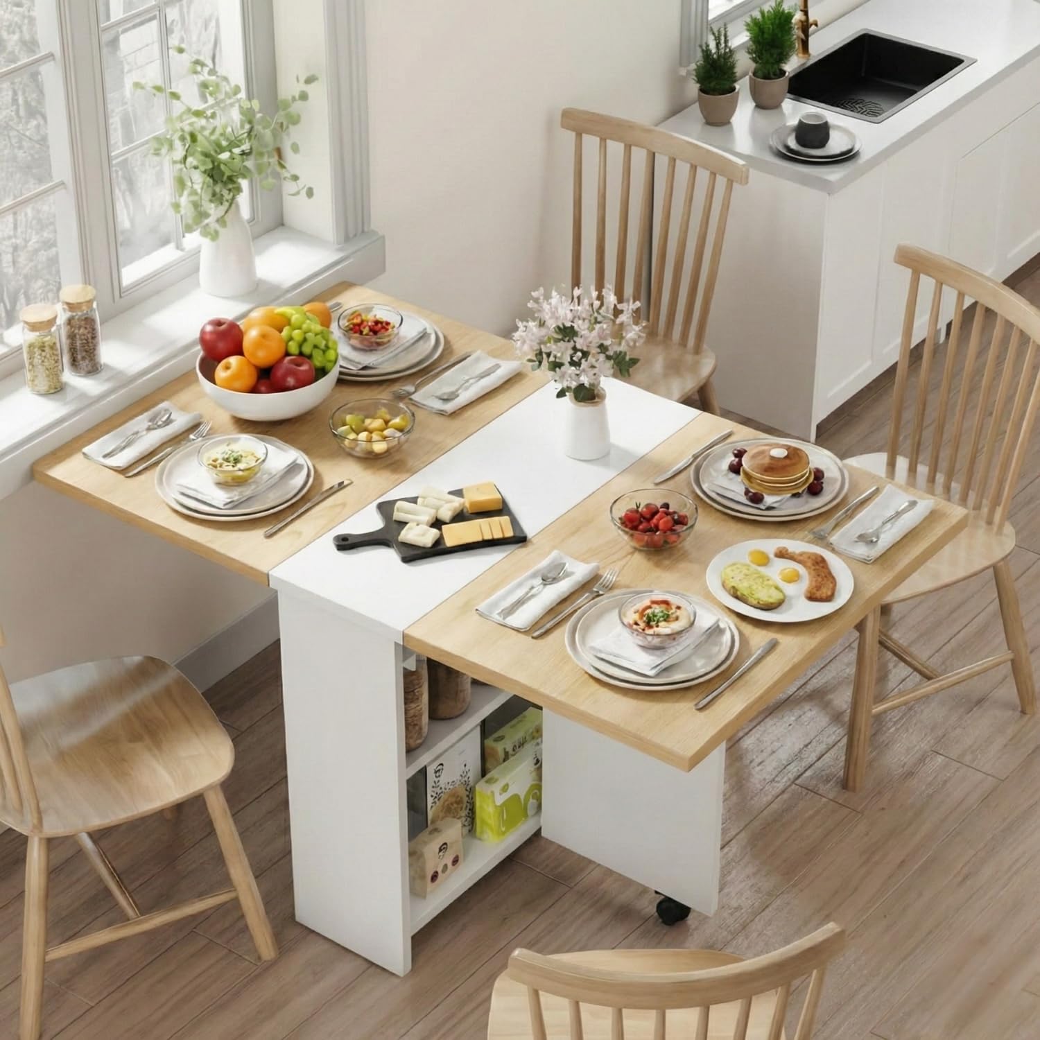 TEKAVO Peyton Folding Dining Table 4 Seater I (130cm x 80cm x 72cm) I Mile Oak & White I DIY.
