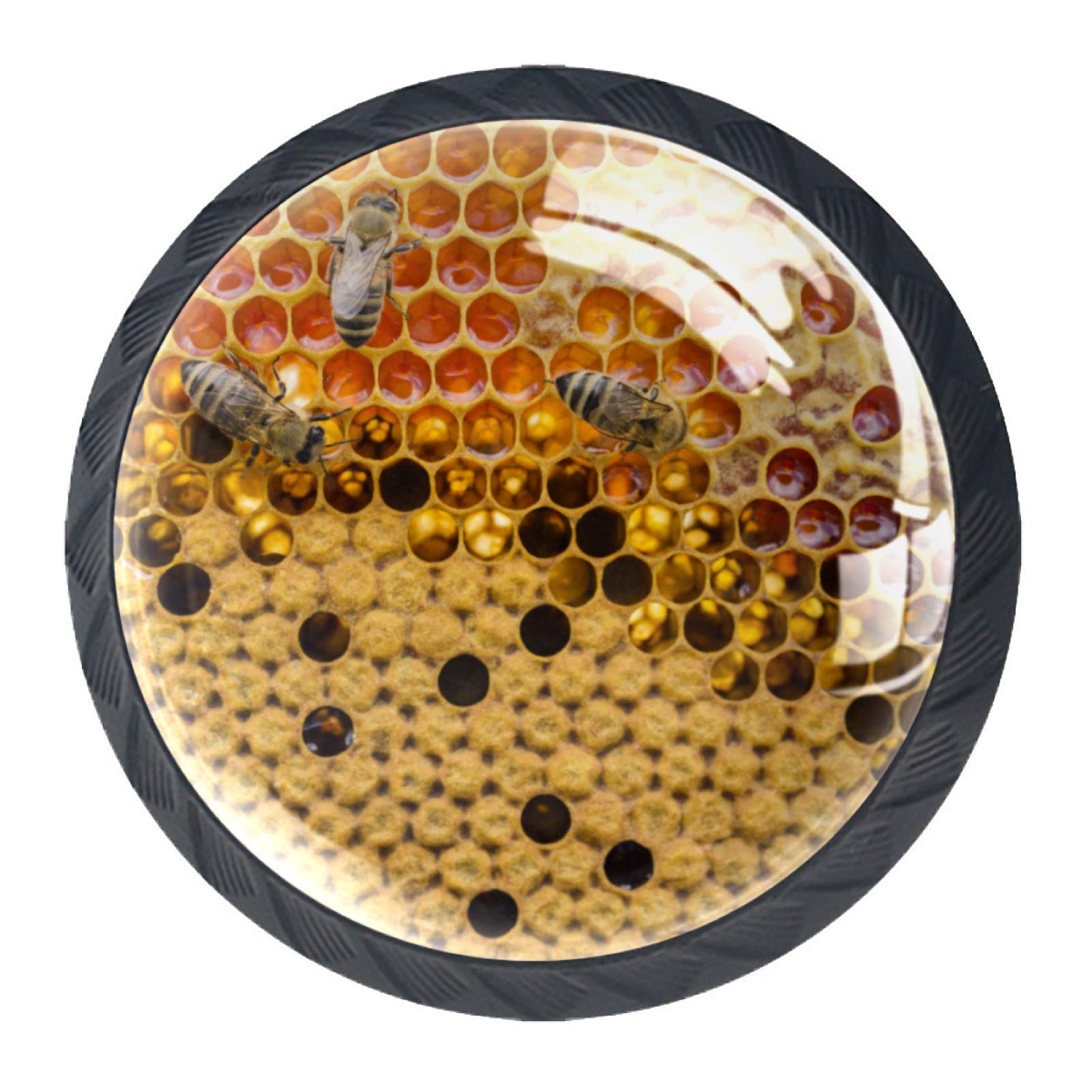 Pshhdgyhs Top View Honeycomb with Bees Yellow Cabinet Knob Cupboard Drawer Pull Handle Glass Pack of 4,3.5×2.8CM1.38×1.10IN