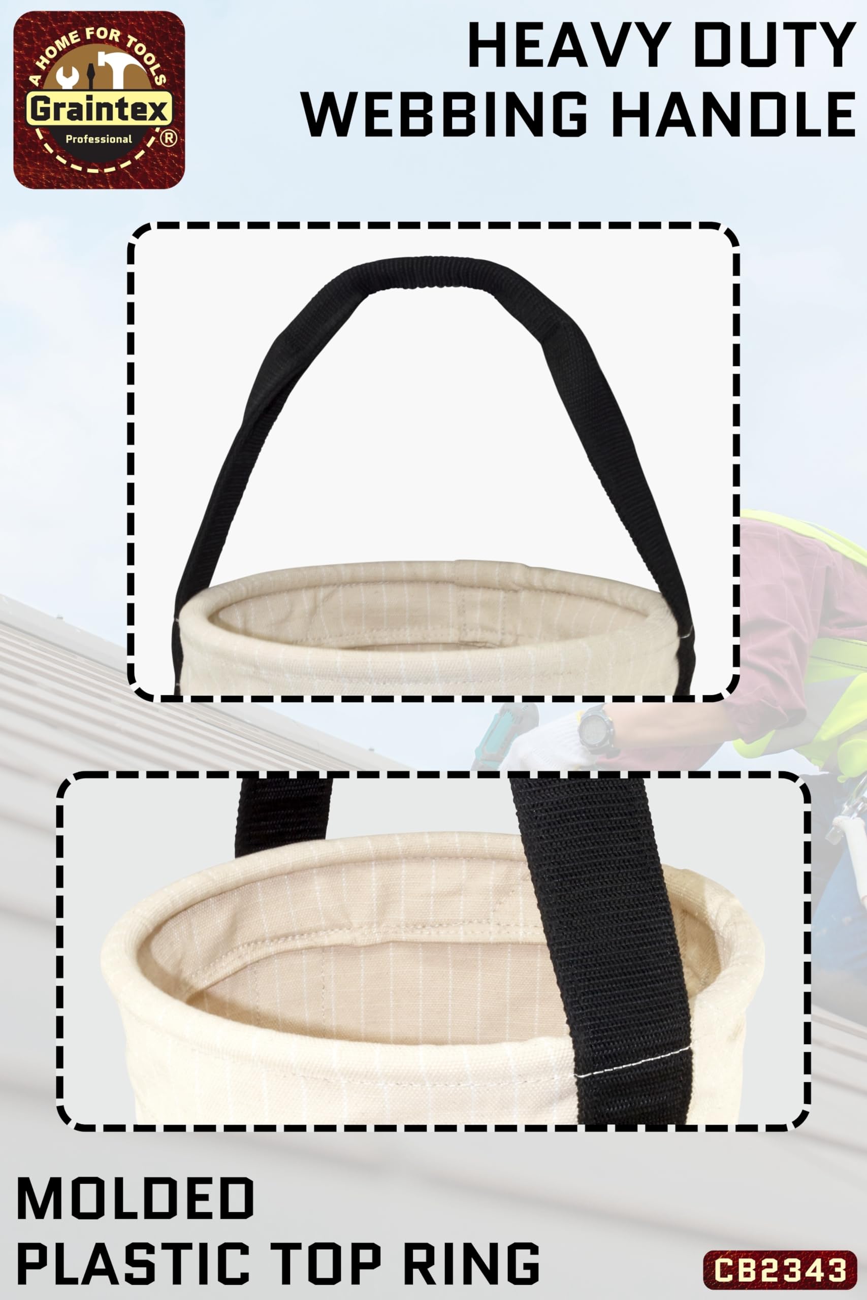 Graintex CB2343 użytkowe płótno wiadro skórzane dno 45 cm x 30 cm uchwyt z paskiem na płótnie z odpornego na rozdarcie