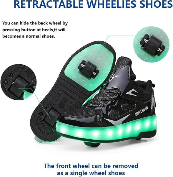 Zapatillas para niños, Zapatillas de Skateboard con Dos Ruedas, luz Ajustable con Cambio de Color, Carga USB, universales para Chicos y Chicas, Negro, Rosa, Oro, Plata, Blanco 27–40 EU. - 5
