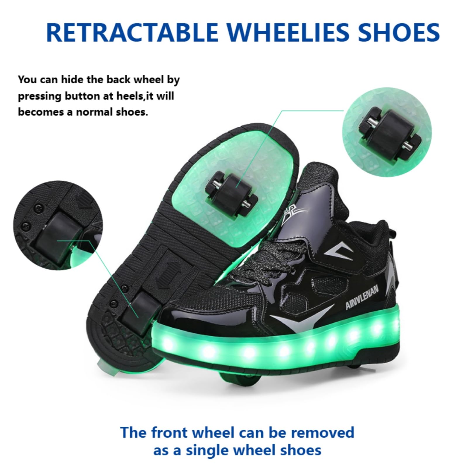 Zapatillas para niños, Zapatillas de Skateboard con Dos Ruedas, luz Ajustable con Cambio de Color, Carga USB, universales para Chicos y Chicas, Negro, Rosa, Oro, Plata, Blanco 27–40 EU.
