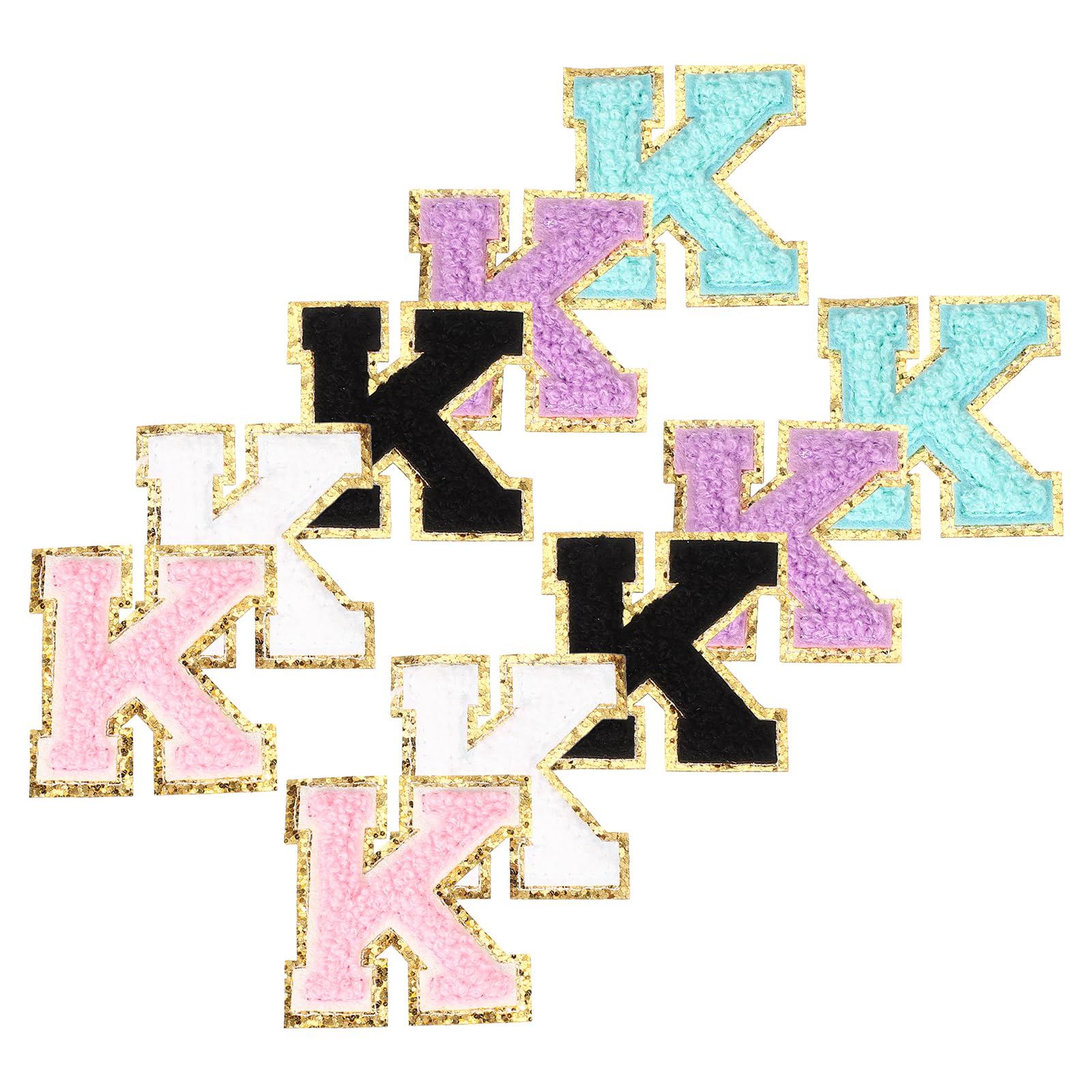 PATIKIL Chenille Letter Patches, 10 Pcs Iron on Letter Patch Letter Embroidered Patch Glitter Applique for Hat Jacket Clothing Bags DIY Decoration Backpack, Letter K