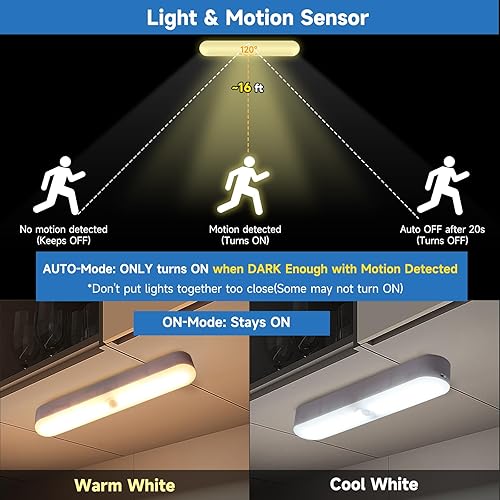 Miniatura 3 de Okerich Luces LED recargables mejoradas con sensor de movimiento inalámbricas, luces de armario de larga duración con sensor de movimiento, luz con