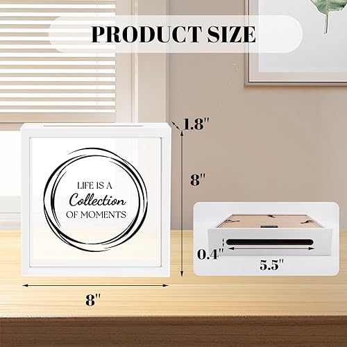 Miniatura 2 de Marco de caja de sombra de 8 x 8 pulgadas, caja de almacenamiento de fotos de madera en color blanco, caja de boletos de recuerdo con ranura,
