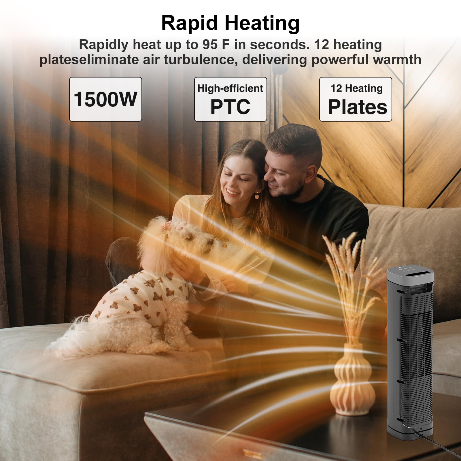 AUBKN Portable Space Heater, 1500W Ceramic Heating Fan with Thermostat, Remote Control, 3 Heating Modes, 70° Oscillation, Ideal for Office, Home, and Bedroom Use in use