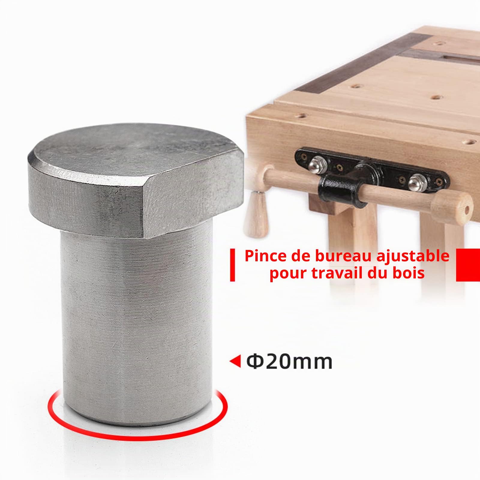 Lot de 6 pinces pour établi de table avec arrêts de banque, étau de travail du bois, pince à fixation rapide, pince à fixation rapide, pince de banc pour trou de 20 mm