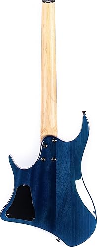 Miniatura 2 de GTWT-01 Guitarra eléctrica sin cabeza de 6 cuerdas con chapa de arce de llama y cuello de arce, cuerpo de caoba (azul)