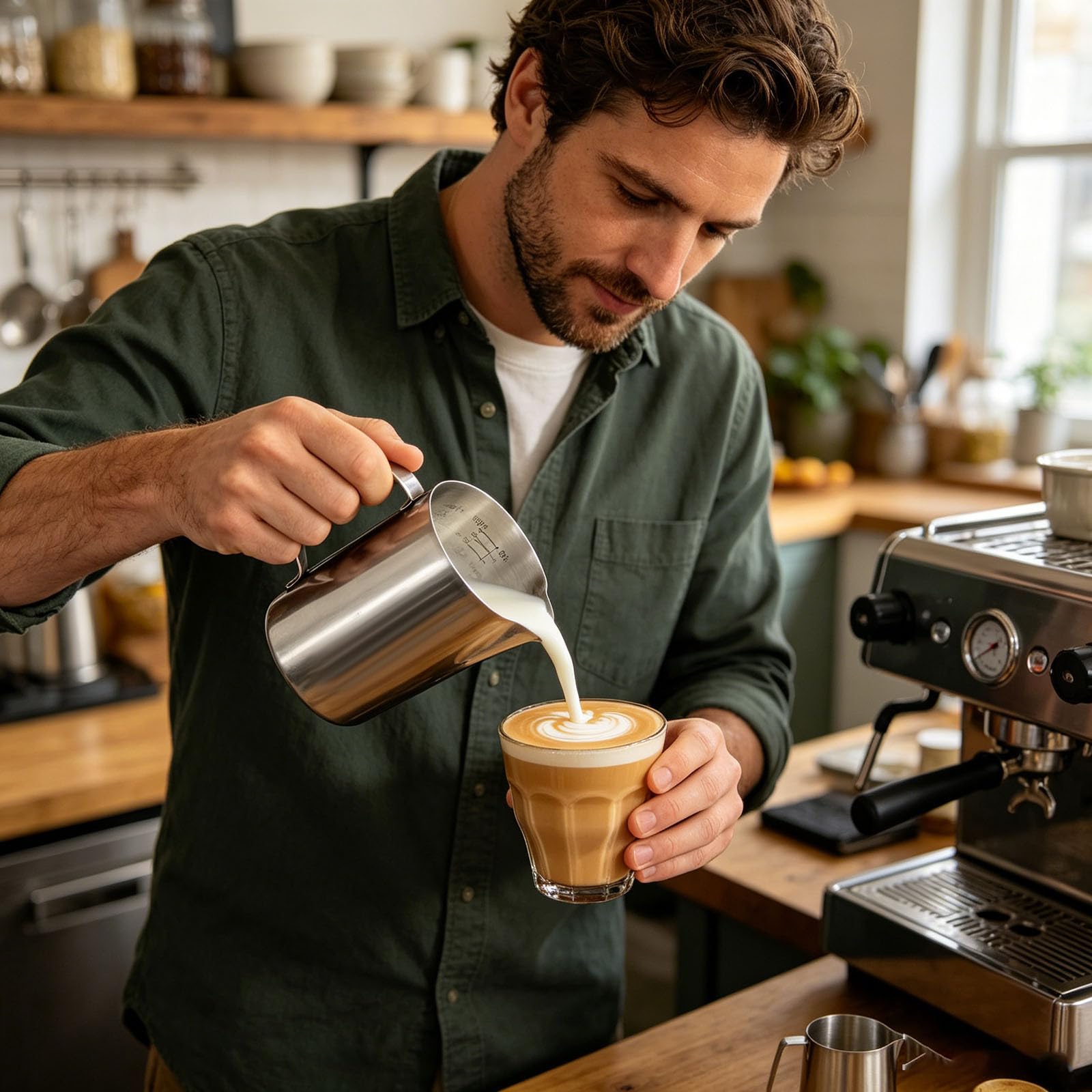 Edelstahl-Messbecher mit klaren Markierungen, 2000 ml abgestufter Wasserkocher für Kaffee, Tee, Milch, Küchenwerkzeug für genaue flüssige trockene Zutaten (Silber-2)