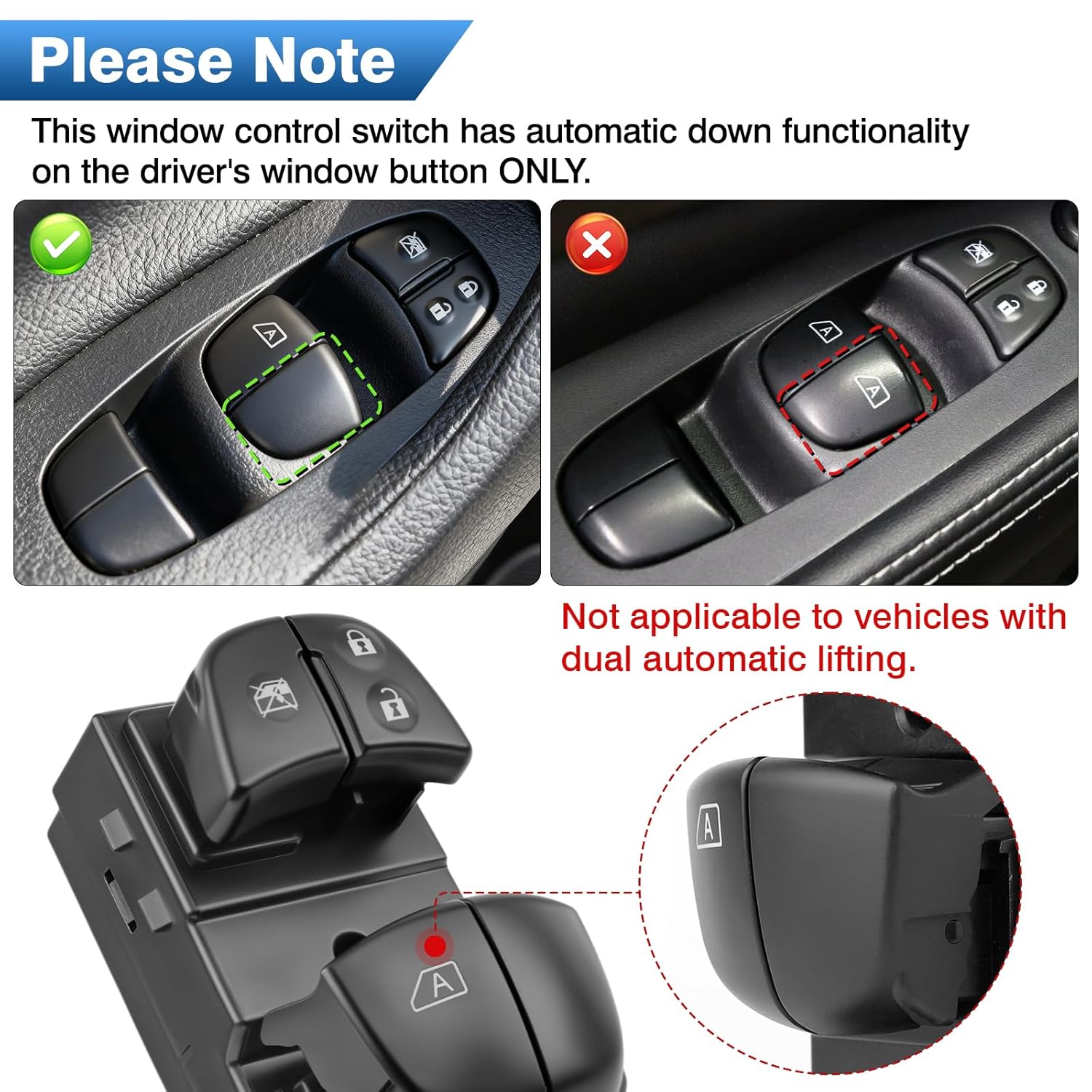 TOP-MAX Master Power Window Switch Driver Side Compatible with Nissan Altima 2013-2018, Nissan Rogue 2014-2020, Driver Window Control Switch Front Left Replaces 25401-3TA5A, 254013TA5A, 254014BA5A