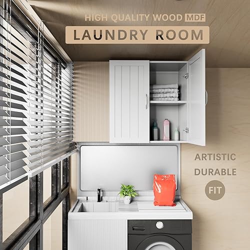 Miniatura 5 de Botiquín de almacenamiento montado en la pared para baño, armario de almacenamiento sobre el inodoro con puertas dobles y estante ajustable para