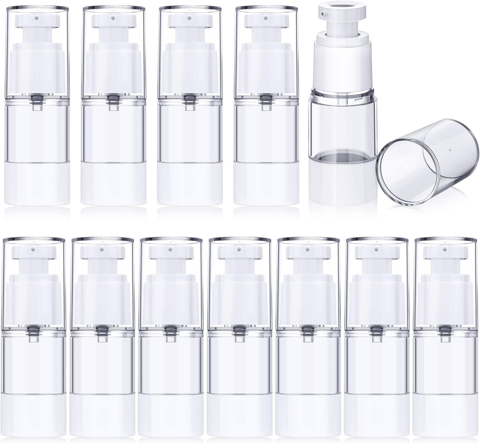 12 Pcs 15 ml Airless Pump Bottles 0.5 oz Travel Pump Bottle Dispenser Refillable Cosmetic Cream Jar Vacuum Makeup Pump Containers Plastic Pump Press Bottles for Lotion Perfume