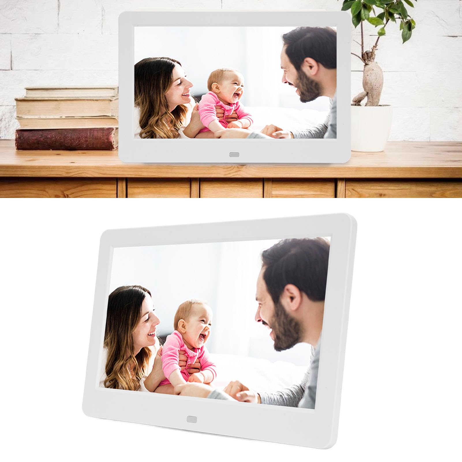 Frame di Foto Digitale da 10 Pollici, Cornice Fotografica Digitale 1080P HD, Porta Altoparlante e USB Integrata, Condividi Foto/video Immediatamente Tramite App da Qualsiasi (Bianco)