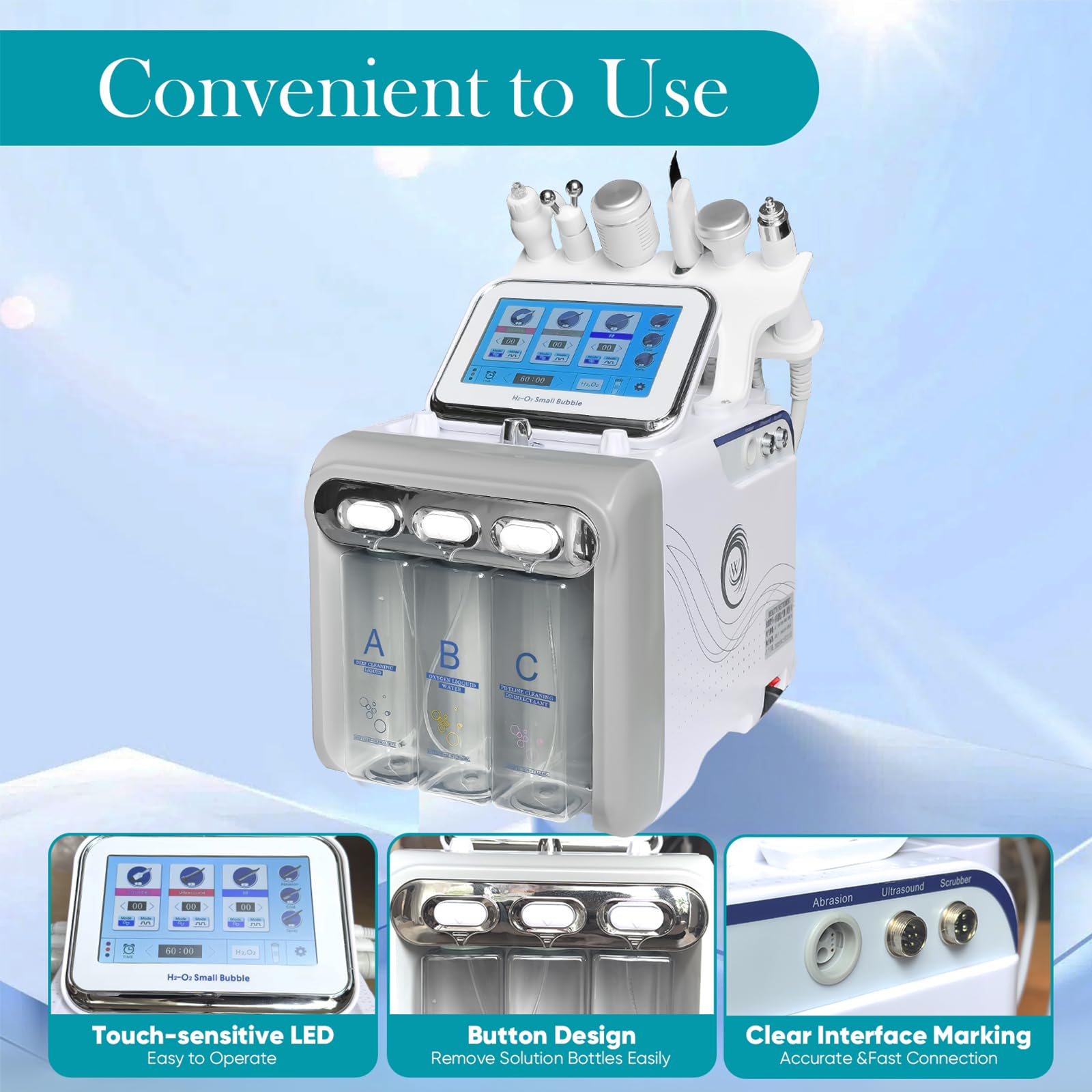 6 in 1 Macchina per la bellezza con acqua Macchina facciale di ossigeno e idrogeno professionale, macchina spa e display a LEDper uso domestico, salone e spa