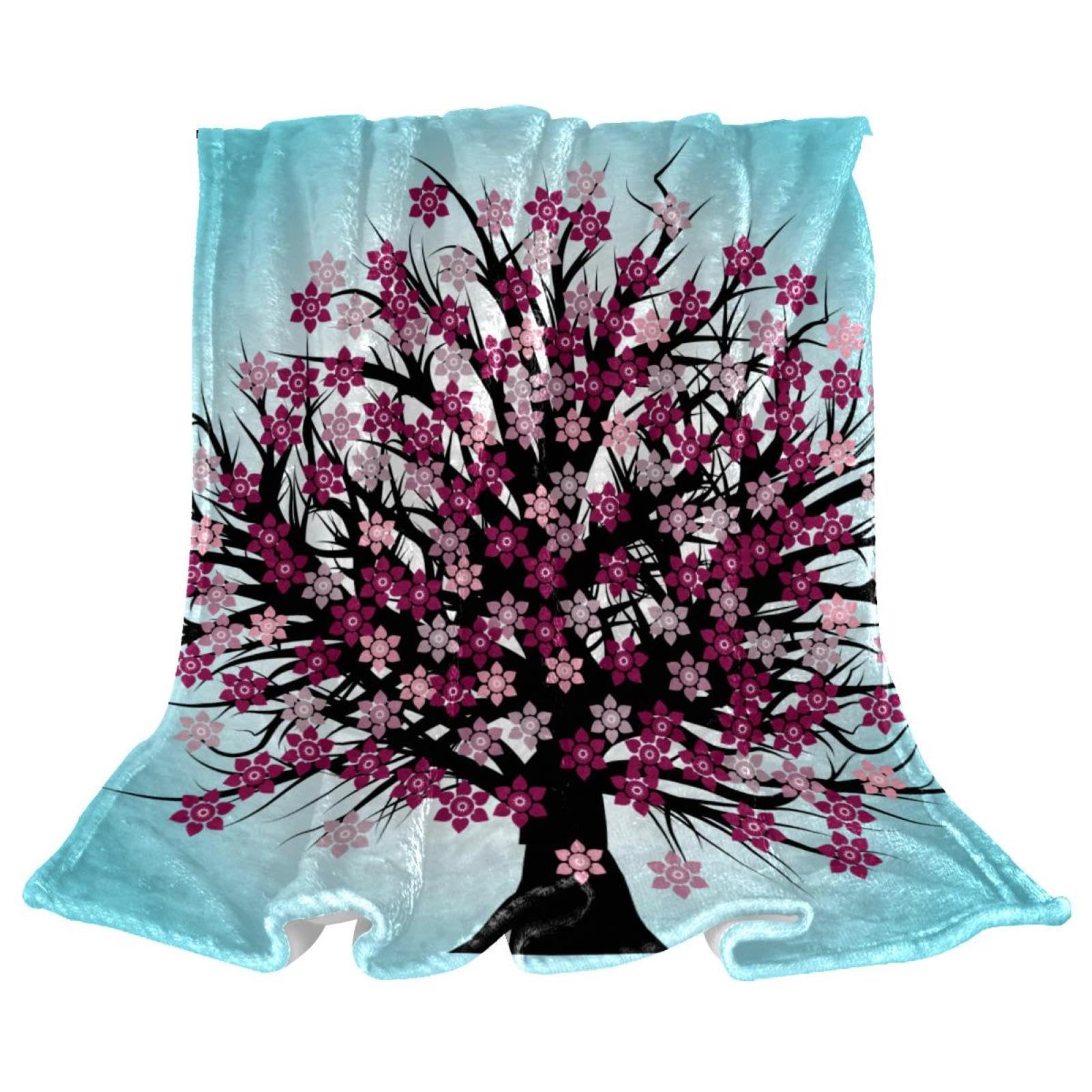 Couverture polaire arbre à fleurs pour cocooning canapé et lit