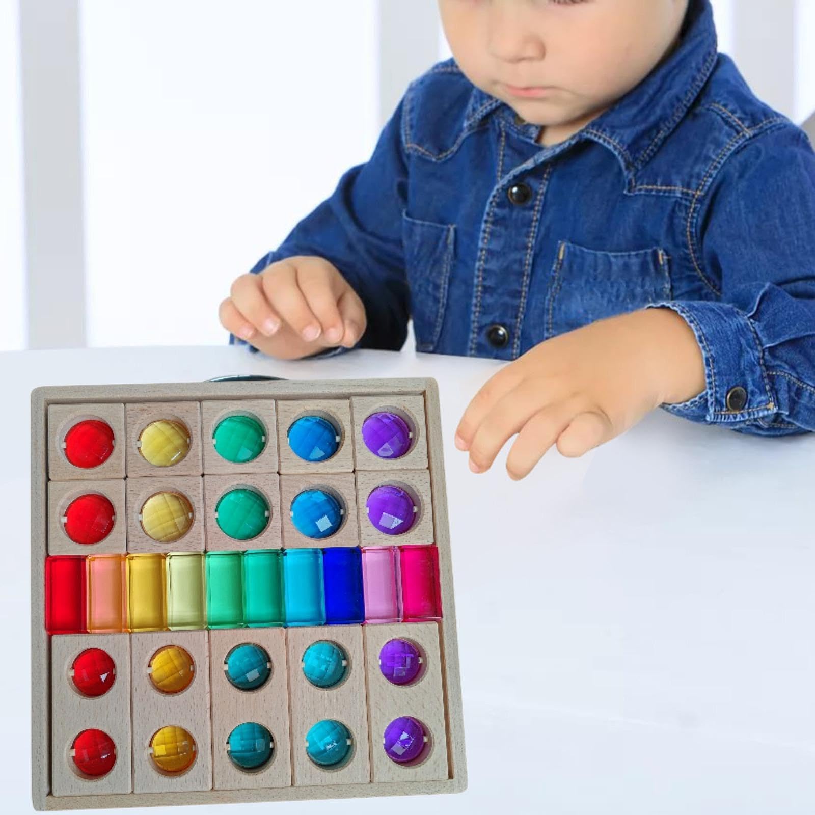 Acryl Holzbausteine Set Kinder Stapelspiel Steine Bunte Regenbogen Würfel Spielzeug mit Glitzernden Durchsichtigen Bauelementen Und Aufbewahrungsbox, 3 Arten Blöcke