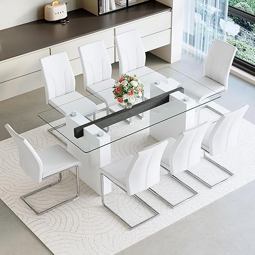 Miniatura 15 de FURNITO Juego de mesa de comedor de cristal para 6, mesa de cocina moderna y sillas para mesa de comedor de vidrio de 6.71 pulgadas con 6 sillas de
