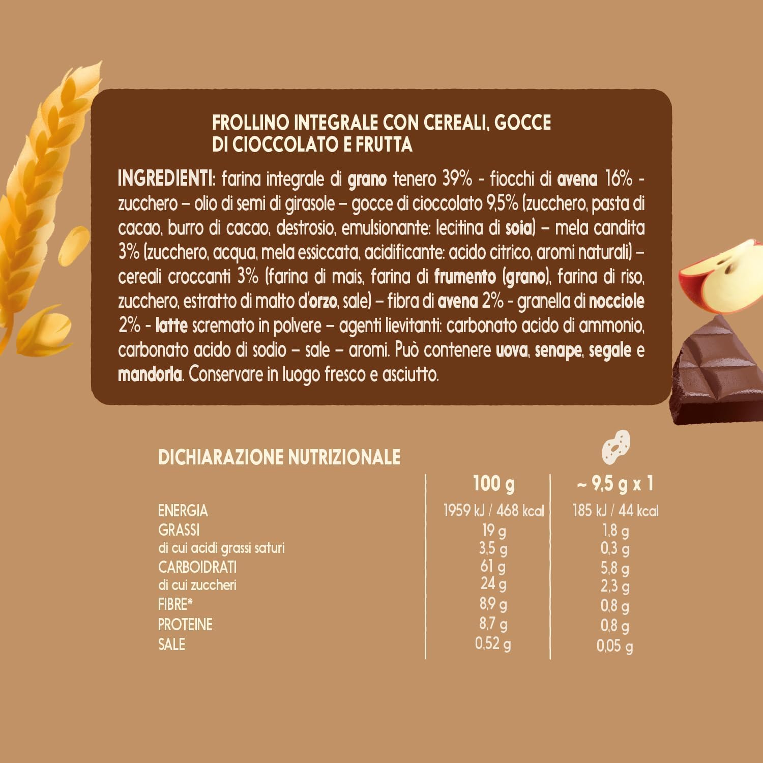 Biscotti Integrali Muesli Cioccolato e Frutta 230g Ricchi di Fibre Snack Colazione Sana Variazioni 4/8/12 Confezioni (12 PEZZI)