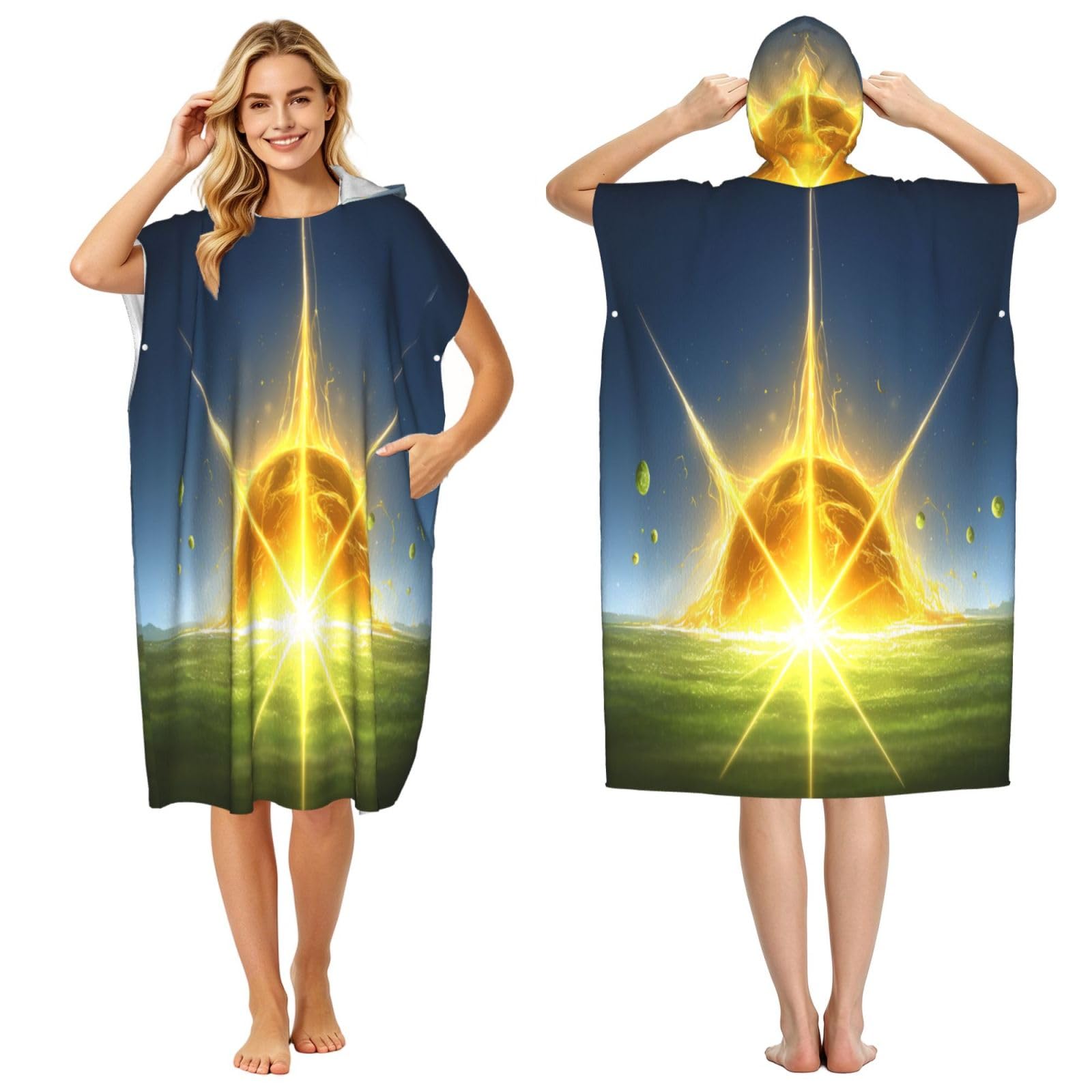 DTHKJNLSF The Hot Sun Adult Hooded Beach Poncho Towel
