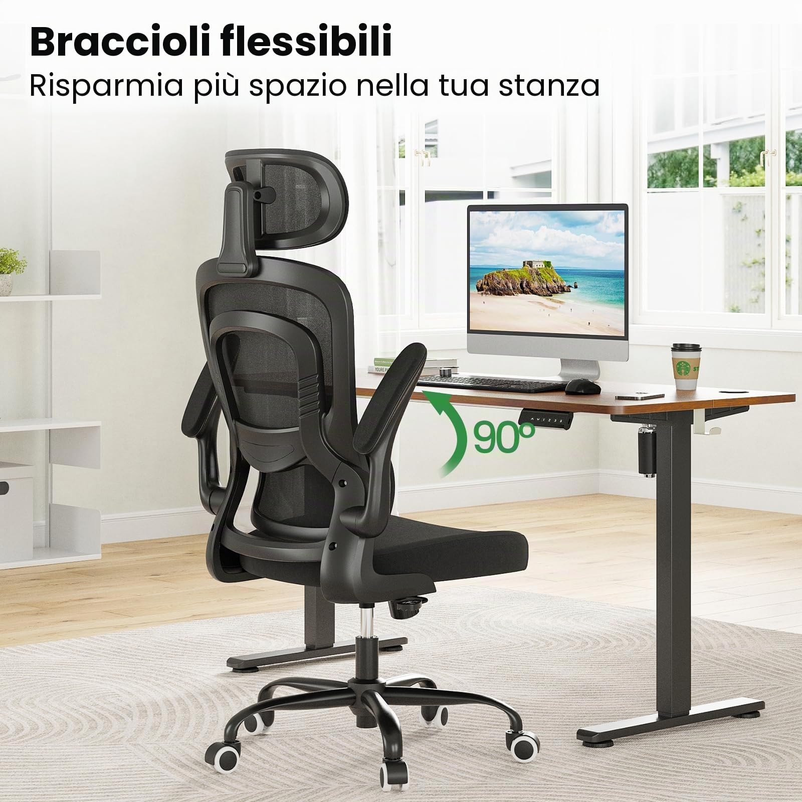 Farini Sedia ergonomica per ufficio, computer con ruote, scrivania per casa, ufficio, altezza regolabile, con poggiatesta
