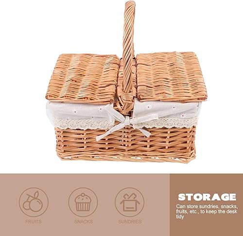 Miniatura 8 de Cabilock Cesta de picnic tejida con asas, cesta de almacenamiento de picnic con tapa, adornos de granja, manualidades para picnic al aire libre,