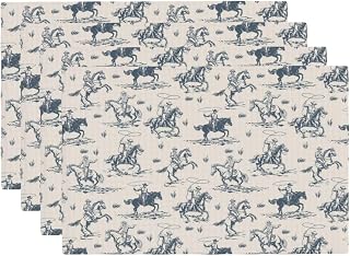 Cowboys Horse Western Placemats Set of 4 Vintage West Desert American Wild Linen Place Mats Washable Table Mats 12x18 Inch for Kitchen Dining Decoration