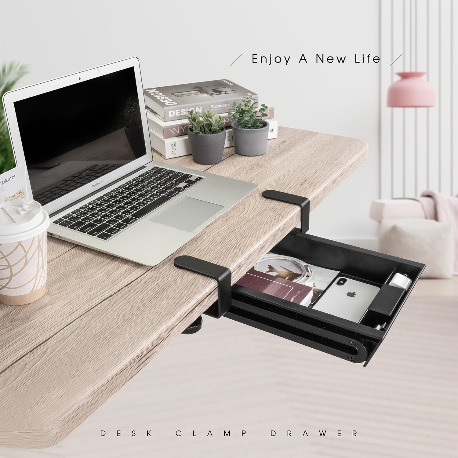 EHO Under Desk Slide-Out Storage Drawer, Small 11.7"x8.2" Pull-Out Organizer with Smooth Sliding Rail, Adjustable C-Clamp Mount, Black Tray for Home Office & Standing Desk