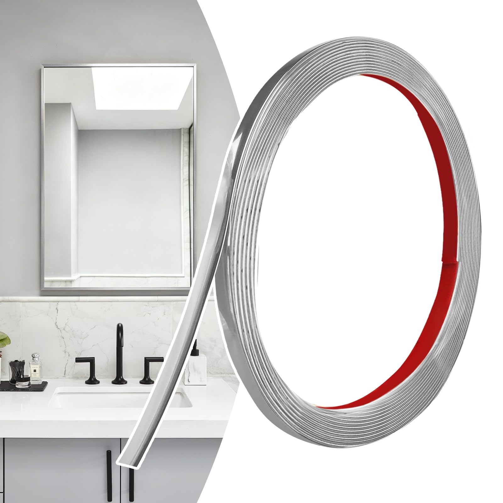 Self Adhesive Wall Mouldings Silver, Flexible PVC Wall Mouldings Takeaway And Paste, Suitable For Wall, Mirror, Ceiling, Floor, Cabinet, Tiles, Edges, DIY Mouldings (6M x 0.5cm) — image 1