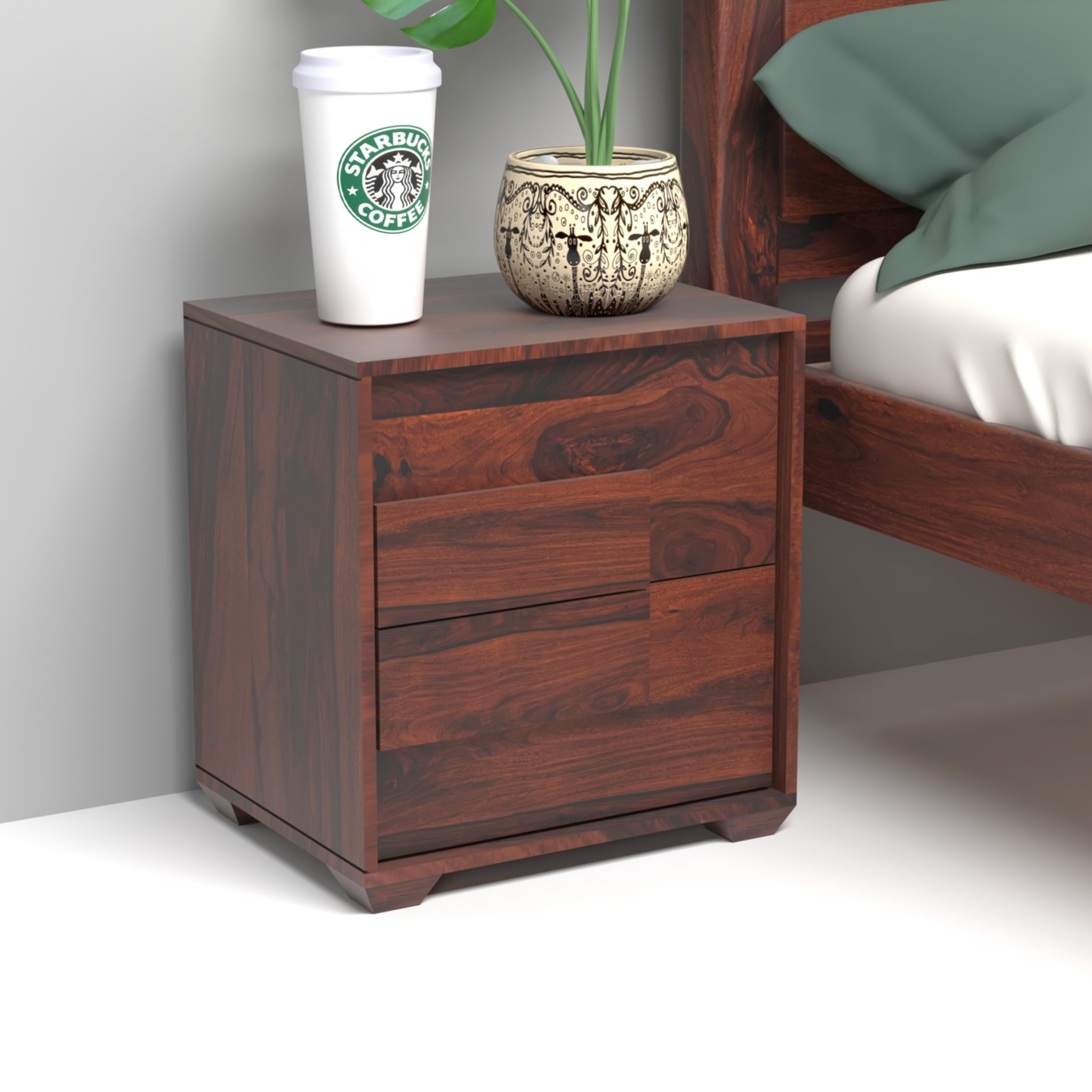 Woodpeel Sheesham Wood Bedside Table for Bedroom | Wooden Nightstand Lamp Stand with 2 Drawer Storage for Home | Bed Side Table for Bed Room | Night Stand Lamp Holder for Office, Rosewood-image-42
