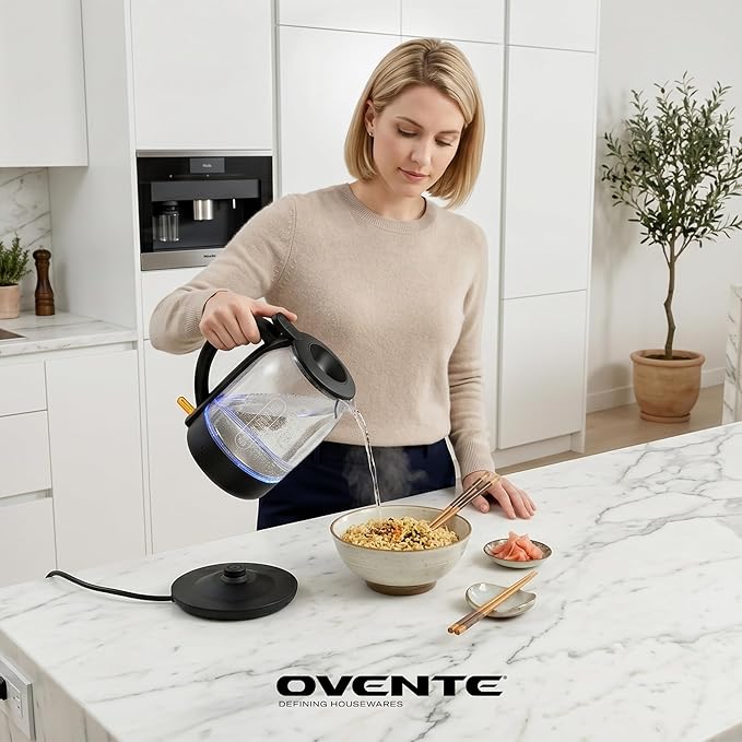 Tetera Eléctrica OVENTE 1.5L Vidrio Borosilicato 1500W Negro KG516B miniatura 2