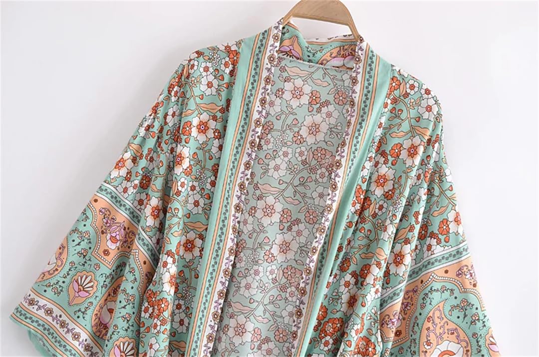 Disimlarl Mujeres Batwing Mangas Cinturón Estampado Floral Bohemio Kimono Traje De Bata Traje De Bata Bikini Cover-Ups