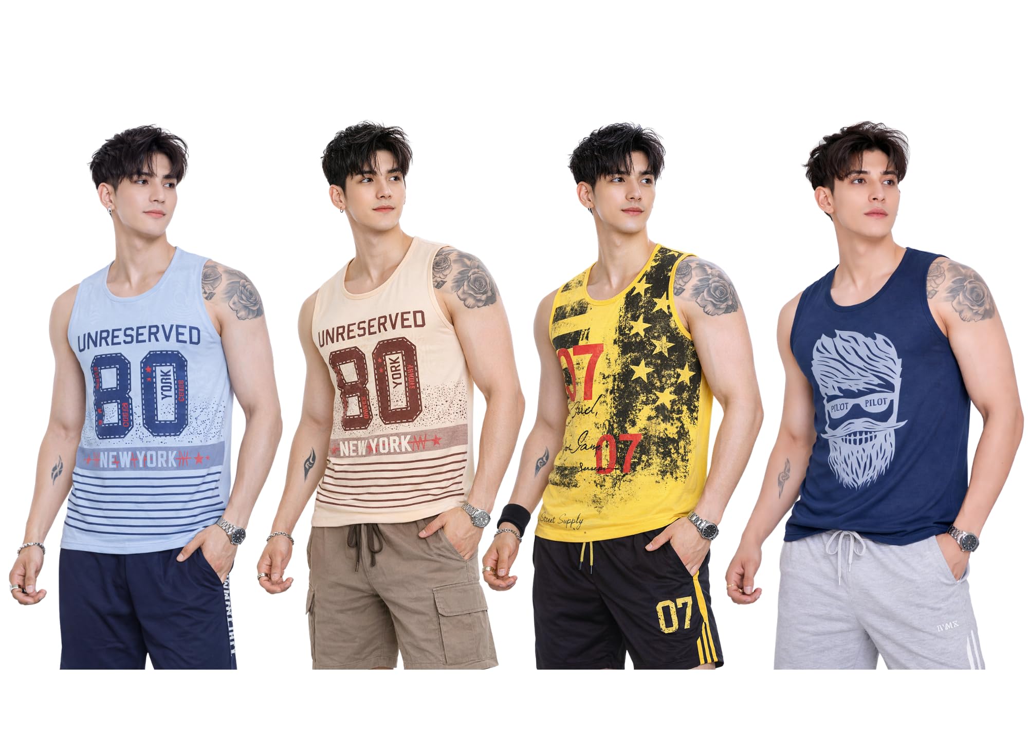 Men’s Printed Sleeveless Tank Top Combo Pack | Summer Wear Soft Cotton Casual Gym Vest for Men (Pack of 4)-image-28