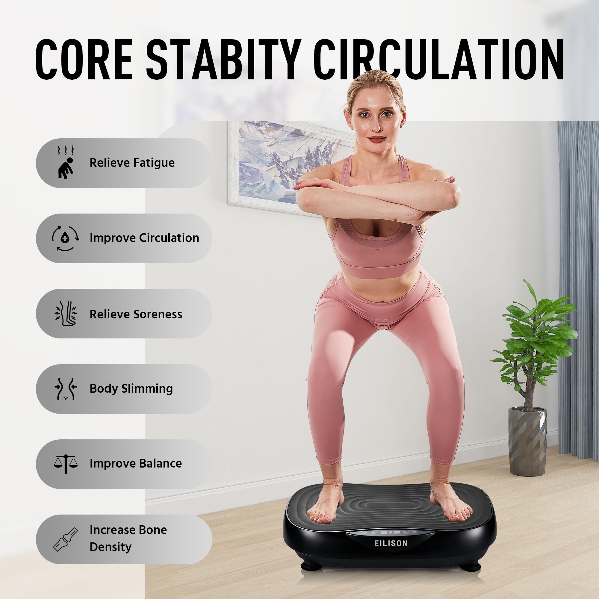 EILISON Glory - Máquina de ejercicio con placa de vibración, drenaje linfático, plataforma de vibración de entrenamiento de todo el cuerpo, 99 velocidades ajustables, placa vibratoria moldeadora de