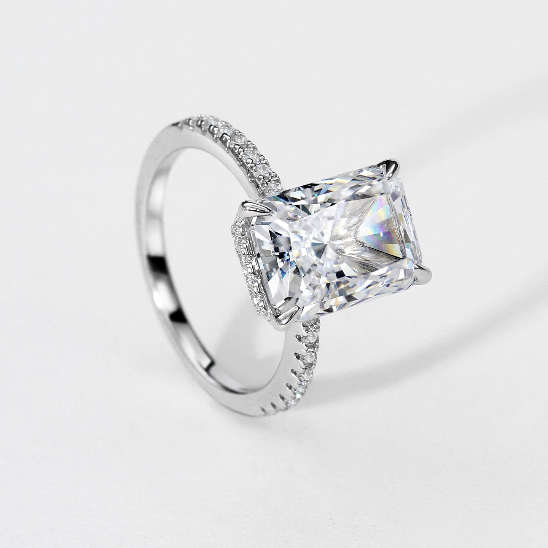 Michooyel S925 4ct Radiant Cut Cubic Zirconia Anelli di fidanzamento per le donne Anello nuziale Anello di promessa Fede nuziale in argento sterling