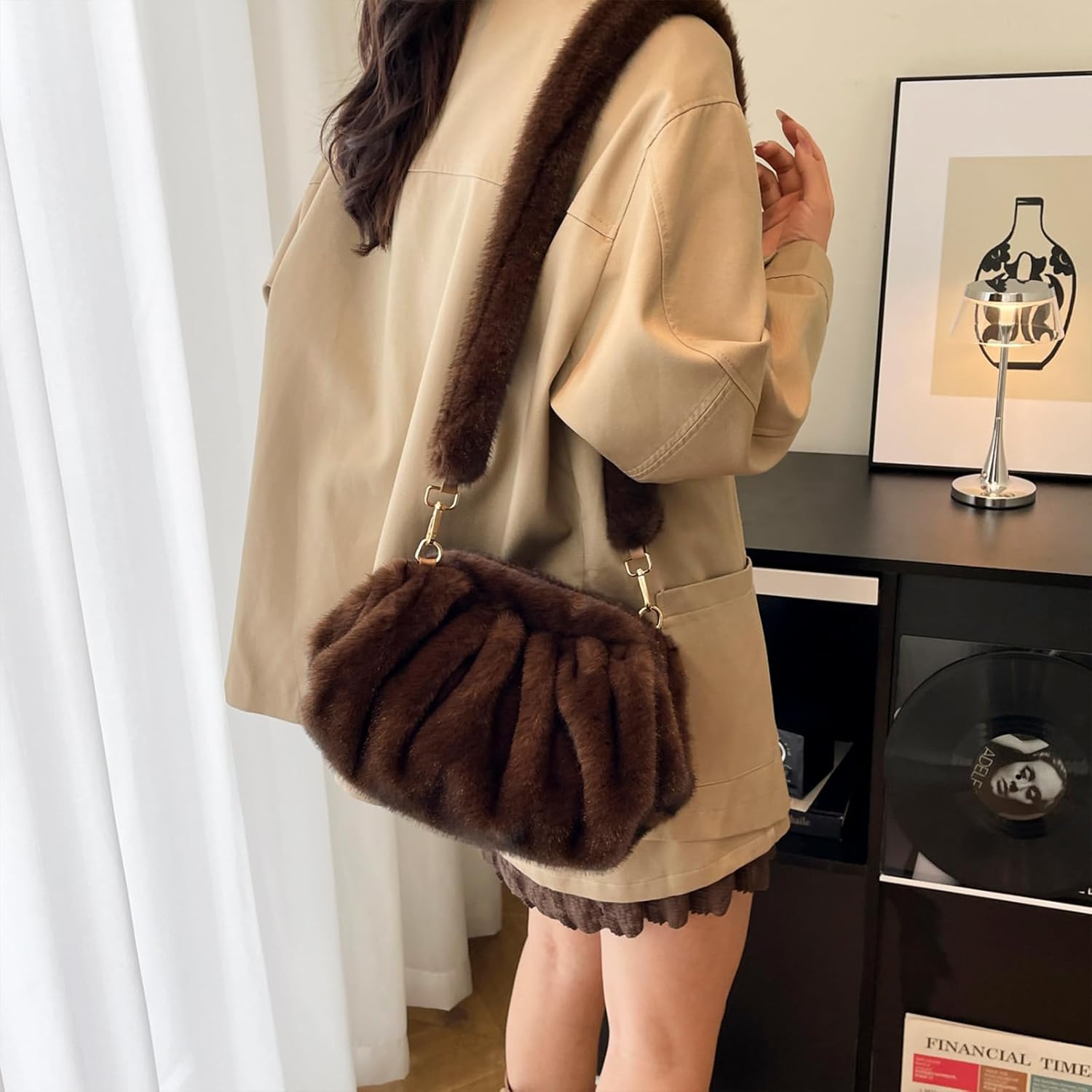 JQAliMOVV Faux Fur Clutch Dumpling Bag Winter Furry Purse for Women Fluffy Shoulder Bag Fuzzy Handbag with Plush Strap - Image 2