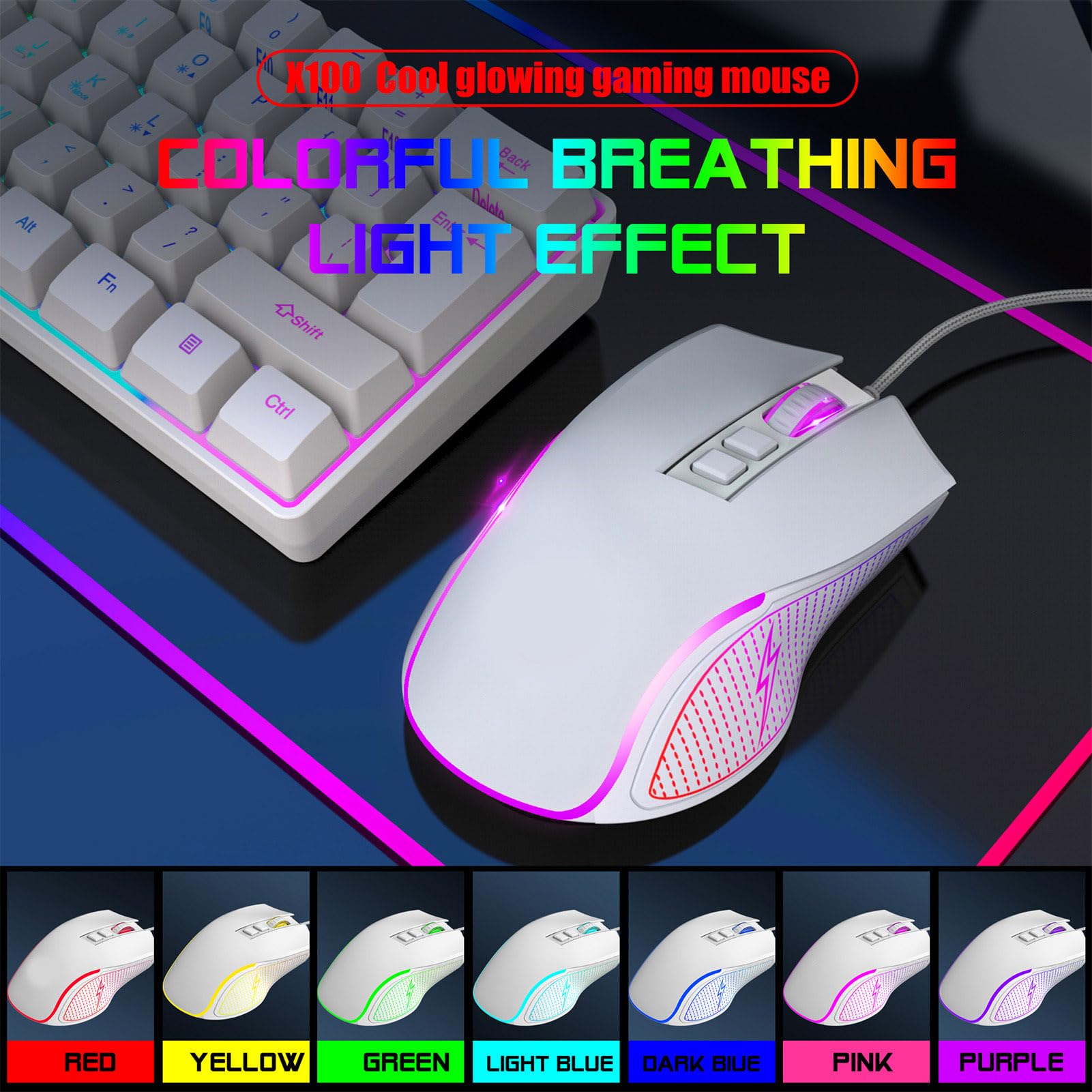 GOWENIC Tastiera da gioco RGB e mouse Combo con tappetino per mouse, design ergonomico con retroilluminazione personalizzabile, interruttori meccanici, tastiera da gioco, mouse cablato con tappetino