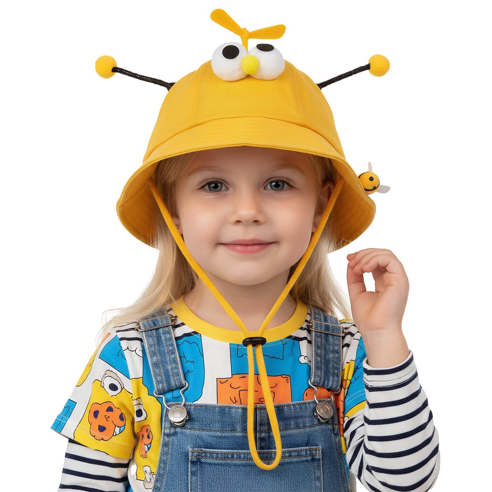 FakeFace - Sombrero de sol con hélice para niño, helicóptero, gorro de pescador, bonito Bob de verano, borde ancho, antiUV, para niños, 4-7 años, para playa al aire libre