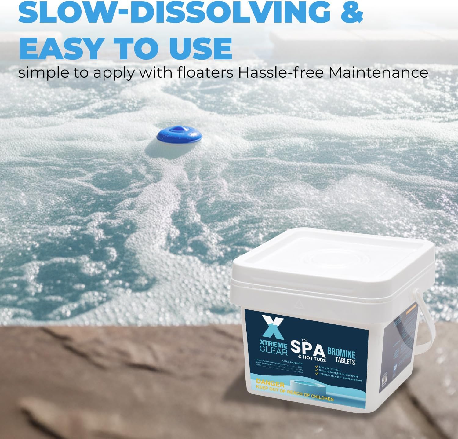 Xtremeclear Bromine Tablets for Spa & Hot Tub – 5 lbs Bottle, 1-Inch Tablets, NSF/ANSI 60 Certified, Long-Lasting Sanitizer for Clean Water
